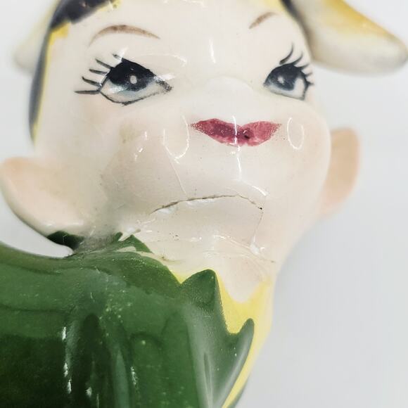 Vintage 1950's Norcrest pixie elf fairy Green Outfit porcelain Japan *READ* - Picture 7 of 9